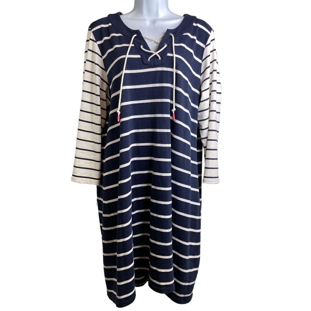 Tommy Bahama Navy and White Striped Midi Dress